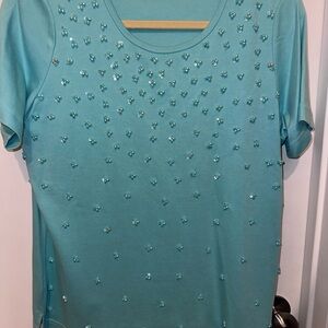 Turquoise Embellished Short Sleeve Top